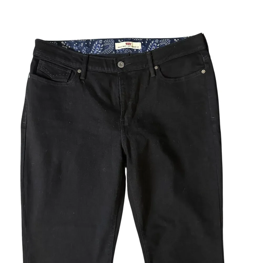 Levis's Womens Dark Black Stretchy 525‎ Perfect Waist Straight Leg Size 14M